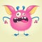 Angry cartoon monster. Vector furry pink monster character on tiny legs and big ears. Halloween design