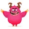 Angry cartoon monster. Vector Halloween pink furry monster.
