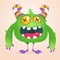 Angry cartoon monster. Vector illustration of green mythical creature standing on tiny legs