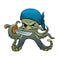 Angry cartoon octopus pirate with sword