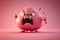 Angry cartoon ovary with pink background 3D rendering