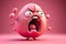 Angry cartoon ovary with pink background 3D rendering