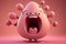 Angry cartoon ovary with pink background 3D rendering