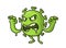 Angry cartoon virus monster character standing with his hands raised. Germ, infection, or funny bacterium concept. Flat