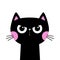 Angry cat face head silhouette icon. Black kitten. Pink cheeks. Funny kawaii doodle animal. Cute cartoon funny baby pet character