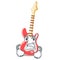 Angry character electric guitar in wooden shape