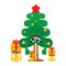 Angry Christmas. Crazy Christmas tree and gift box. Xmas and New Year vector illustration