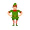 Angry Christmas elf. Aggressive assistant of Santa Claus. Grumpy