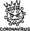 Angry Coronavirus emblem. Black outline emblem. Sticker. Warning sign. Coronavirus in the crown. Vector illustration.