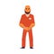 Angry criminal man in orange prison uniform and handcuffs
