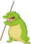 Angry crocodile cartoon holding a spear