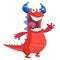 Angry cute cartoon red monster dragon laughing.