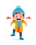 angry cute little kid scream and wear jacket in winter season. child shout wearing warm clothes