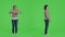 Angry displeased woman standing on full body green screen