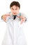 Angry doctor with stethoscope. Focus on hands.