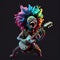 Angry doll African shaman with guitar screaming. Generative AI