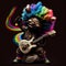 Angry doll African shaman with guitar screaming. Generative AI