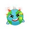 Angry Earth planet character with volcanoes erupting, cute globe with face and hands vector Illustration