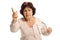 Angry elderly woman scolding someone and gesturing with her finger