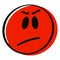 Angry emoticon. Hand drawn cartoon character. Angry smiley face in red