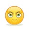 Angry emoticon on white background.