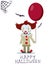 Angry evil clown with red balloon.