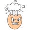 The angry faced broken egg exploded out of smoke. doodle icon drawing