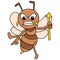 Angry faced wasp carrying a spear ready for war, doodle icon image kawaii