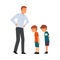 Angry Father Scolding His Naughty Sons, Relationships Between Kids and Parent Vector Illustration