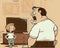 Angry Father is Scolding his Son to stop watching TV, Cartoon, Generative AI