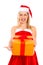 Angry female Santa with Christmas gift