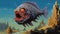 Angry Fishing Fish: A Detailed Science Fiction Illustration With Otherworldly Landscapes