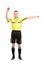 Angry football referee showing a red card