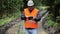 Angry forest officer on rutted forest road