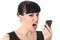 Angry Frustrated Annoyed Woman Shouting Into Cell Phone