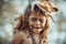 Angry funny caveman boy portrait.