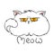 Angry furry cartoon cat. Cute grumpy cat for prints, design, cards, tag.
