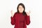 Angry Gesture Of Beautiful Asian Woman Wearing Red Shirt Isolated On White