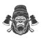 Angry gorilla head in lumberjack hat