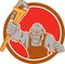 Angry Gorilla Plumber Monkey Wrench Circle Cartoon