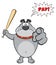 Angry Gray Bulldog Cartoon Mascot Character Holding A Bat And Pointing.