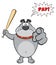 Angry Gray Bulldog Cartoon Mascot Character Holding A Bat And Pointing