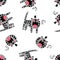 Angry gray cat in crown roaring with open mouth canine seamless pattern childish wrapping print