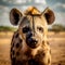 Angry hyena on the savannah - front view - AI generated