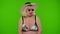 Angry irritated senior old woman tourist in swimsuit bra, making bored face, upset, tired, unhappy