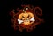 Angry Jack-o-lantern Pumpkin in burning fire cartoon