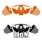 Angry Leo strong athlete. Barbell and Aggressive big beast. Lion