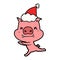 angry line drawing of a pig wearing santa hat