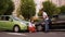 An angry man shouts at a young woman after an accident on the road. Car accident