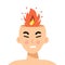 Angry man or woman. Head with fire Vector illustration of anger, fury, annoyance. Anger, stressed Burnout, stress